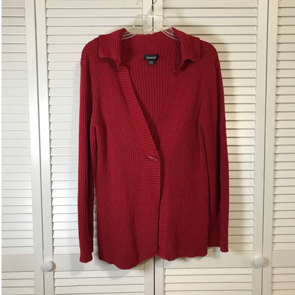 Avenue Red V-Neck Long Sleeve Cardigan Sweater 18/20